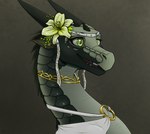 accessory bride ear_piercing female feral flower flower_on_head horn leaf multicolored_body piercing plant solo apollyondragon mythology wings_of_fire moonwatcher_(wof) dragon mythological_creature mythological_scalie scalie 2023 digital_media_(artwork) half-length_portrait portrait signature