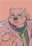 anthro belly cigarette clothing coat duo eyebrows eyewear first_person_view fur glasses hair hand_holding lab_coat male overweight ponytail thick_eyebrows topwear white_body white_fur igarashi_ta lifewonders tokyo_afterschool_summoners leib_(tas) bear human mammal polar_bear ursine hi_res