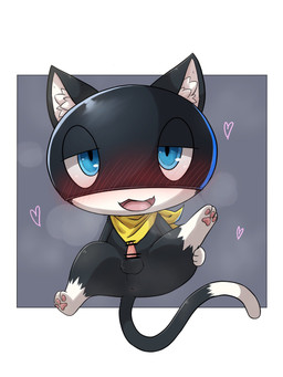 3_toes animal_genitalia animal_penis anthro anus balls black_body black_fur blue_eyes blush bodily_fluids butt chibi cute_fangs dipstick_tail erection fangs feet fur genital_fluids genitals half-closed_eyes heart_symbol ineffective_censorship kerchief looking_at_viewer male markings mask mostly_nude narrowed_eyes one_leg_up open_mouth pawpads paws penis precum presenting raised_leg solo tail tail_markings tapering_penis teeth toes white_body white_fur zaramecatnyar atlus megami_tensei persona_(series) persona_5 sega morgana_(persona) domestic_cat felid feline felis mammal tuxedo_cat 2020 3:4 censored digital_media_(artwork) hi_res