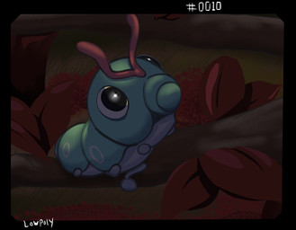 antennae_(anatomy) forest green_body green_skin night plant shrub solo tree nintendo pokemon arthropod caterpie generation_1_pokemon insect pokemon_(species) hi_res shaded