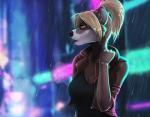 amber_eyes anthro black_nose blonde_hair breasts clothed clothing female hair night outside solo standing wyla mammal procyonid raccoon 2018 digital_media_(artwork)