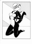anthro black_and_white breasts eyelashes female fur genitals hair kneeling mammal mephitid monochrome navel nipples nude pussy skunk solo steamfox tail
