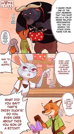 anthro clothing dialogue fur grey_body grey_fur horn interrobang necktie orange_body orange_fur profanity shirt speech_bubble text thought_bubble topwear burnrice8 third-party_edit disney zootopia chief_bogo judy_hopps nick_wilde bovid bovine canid canine cape_buffalo fox lagomorph leporid mammal rabbit red_fox true_fox 2016 alternate_version_at_source comic english_text hard_translated translated