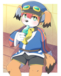 anthro blush clothed clothing countershading fully_clothed gloves green_eyes handwear kemono looking_at_viewer male sitting sitting_on_ground solo whistle_(object) white_clothing white_gloves white_handwear young young_anthro young_male kemoizumi cyberconnect2 little_tail_bronx mamoru-kun_(series) mamoru-kun canid canine caninu canis domestic_dog mammal 2025 4:5 hi_res japanese_description