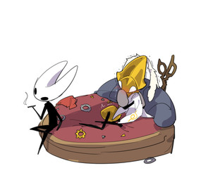 2_horns ambiguous/ambiguous ambiguous_gender bed biped black_arms black_body black_eyes black_legs blush cigarette clothing cogwheel duo empty_eyes furniture holding_cigarette holding_object horn looking_at_another motion_lines on_bed shadow sitting white_clothing white_eyes yellow_body oxide_cat hollow_knight:_silksong hollow_knight_(franchise) team_cherry hornet_(hollow_knight) second_sentinel arthropod 2025 hi_res female_(lore)