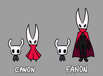 2_horns ambiguous_gender anthro anthrofied biped black_body black_eyes breasts cape cape_only cloak cloak_only clothing duo featureless_breasts featureless_crotch female grey_background half-siblings horn humor male mostly_nude mouthless parody red_clothing simple_background simple_eyes size_difference white_head osweltortiz canon_vs._fanon hollow_knight_(franchise) team_cherry hornet_(hollow_knight) the_knight_(hollow_knight) animal_humanoid arthropod arthropod_humanoid humanoid insect vessel_(species) half_sister_(lore) sibling_(lore) sister_(lore)