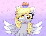 blonde_hair derp_eyes female feral food fur grey_body grey_fur hair looking_at_viewer muffin tongue tongue_out translucent translucent_hair wings yellow_eyes confetticakez friendship_is_magic hasbro my_little_pony mythology derpy_hooves_(mlp) equid equine mammal mythological_creature mythological_equine pegasus absurd_res hi_res