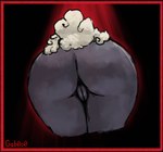 bent_over black_body black_fur bodily_fluids butt female fur genital_fluids genitals pussy solo vaginal_fluids wool_(fur) gab0o0 cult_of_the_lamb massive_monster_(studio) lamb_(cult_of_the_lamb) bovid caprine mammal sheep absurd_res hi_res