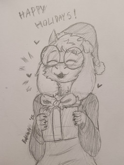 anthro blush christmas_clothing christmas_headwear clothing dress eyewear femboy fluffy_ears gift glasses happy hat headgear headwear heart_symbol holidays male santa_hat smile boobfan06 christmas deltarune undertale_(series) jolly ralsei boss_monster_(undertale) 2025 absurd_res dated hi_res signature sketch