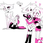 4_arms anthro clothed clothing duo female femboy heart_symbol hug legwear male multi_arm multi_limb panties simple_background smile teeth thigh_highs underwear white_background enaic31 hazbin_hotel angel_dust molly_(hazbin_hotel) arachnid arthropod demon spider brother_(lore) brother_and_sister_(lore) sibling_(lore) sister_(lore)