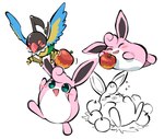 ambiguous_gender apple duo feral flying food fruit plant simple_background sleeping white_background bigoyatsu nintendo pokemon pokemon_mystery_dungeon spike_chunsoft chatot_(eotds) guildmaster_wigglytuff chatot generation_1_pokemon generation_4_pokemon pokemon_(species) wigglytuff cel_shading hi_res shaded