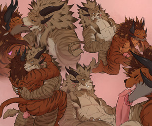 4_ears anal anal_penetration anthro anthro_on_anthro anthro_penetrated anthro_penetrating anthro_penetrating_anthro arm_tuft balls chest_tuft claws duo erection fangs fellatio fur genitals horn hug kissing licking male male/male male_penetrated male_penetrating male_penetrating_male multi_ear multicolored_body muscular muscular_male oral penetration penile penile_penetration penis penis_lick sex simple_background striped_body striped_fur stripes teeth tongue tuft two_tone_body oriont guild_wars charr felid mammal 2026 hi_res
