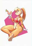 anthro beverage big_breasts bikini black_eyes blonde_hair bodily_fluids breasts buckteeth camel_toe clothing erect_nipples eyelashes eyeshadow eyewear feet female floppy_ears fur glasses gloves hair handwear head_tuft holding_beverage holding_glass holding_object looking_at_viewer lop_ears makeup navel navel_piercing nipple_outline nipple_piercing nipples orange_body orange_fur piercing pink_background pink_eyeshadow pink_nose red_bikini red_clothing red_swimwear scut_tail short_tail simple_background sitting smile solo sweat sweatdrop swimwear tail tan_body tan_fur teeth thick_thighs tuft two-piece_swimsuit white_background white_clothing white_gloves white_handwear wide_hips notilustregui looney_tunes warner_brothers lola_bunny lagomorph leporid mammal rabbit absurd_res hi_res