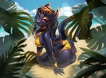 anthro beach big_breasts black_body black_fur black_hair breasts butt clothing ear_piercing ear_ring female fingers fur hair jewelry markings piercing ring_piercing seaside solo rizapiska serket_(psychoh13) domestic_cat felid feline felis mammal absurd_res hi_res