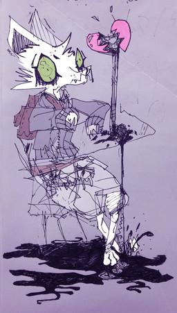 anthro backpack bottomwear broken_heart clothed clothing feet fur green_sclera hindpaw male paws shirt shorts solo topwear white_body white_fur naircat domestic_cat felid feline felis mammal 2014