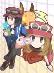 2018 3:4 ambiguous_gender black_eyes bottomwear calem_(pokemon) camera clothed clothing dot_eyes eyewear female generation_1_pokemon glasses group hair hat headgear headwear hologram human legwear long_hair male mammal nintendo open_mouth pokemon pokemon_(species) pokemon_trainer raichu rairai-no26-chu serena_(pokemon) short_hair skirt stockings