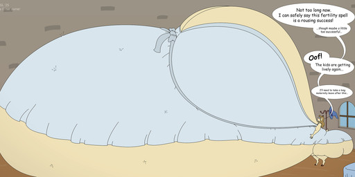 anthro belly big_belly big_breasts big_butt blush breasts butt clothing eyewear female fetal_movement furniture glasses hair hand_on_belly hat headgear headwear horn huge_belly huge_breasts huge_butt hyper hyper_belly hyper_breasts hyper_butt hyper_pregnancy long_belly navel nightwear open_mouth outie_navel pregnant solo speech_bubble standing text thick_thighs topwear window satsumalord reyda_(turquoisegoat) ambiguous_species bovid caprine goat mammal 2025 digital_media_(artwork) english_text hi_res