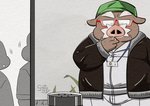 anthro belly bottomwear clothing eyes_closed eyewear glasses kemono male overweight overweight_anthro overweight_male pants shirt smoking solo topwear gatoggy domestic_pig mammal suid suine sus_(pig) 2020