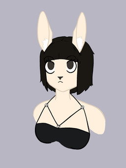 anthro black_clothing black_dress blank_expression clothed clothing dress female hair looking_at_viewer short_hair simple_background solo tibbby321 yora_bun_(tibbby321) lagomorph leporid mammal rabbit 3:4 hi_res