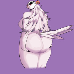 angry anthro beak big_breasts big_butt biped black_choker black_claws black_jewelry black_necklace breasts butt butt_squish cheek_tuft choker choker_only claws cross-popping_vein eyelashes facial_markings facial_tuft feather_hair feather_tuft feathers female finger_claws fingers hand_on_butt hand_on_own_butt head_markings head_turned holding_butt huge_breasts huge_butt iris jewelry legs_together light_body light_feathers long_eyelashes long_pseudo_hair looking_at_viewer looking_back looking_back_at_viewer markings mature_anthro mature_female monotone_background mouth_closed multicolored_pseudo_hair necklace necklace_only no_pupils non-mammal_breasts nude nude_anthro nude_female pink_beak pink_markings pseudo_hair purple_background red_sclera side_boob simple_background solo squish standing straight_legs tail tail_feathers thick_eyelashes thick_thighs three-quarter_view tuft two_tone_pseudo_hair white_body white_breasts white_eyes white_feathers white_tail quattrant hellaverse helluva_boss stella_(helluva_boss) avian avian_demon bird bird_demon demon owl owl_demon 1:1 2025 digital_drawing_(artwork) digital_media_(artwork) hi_res portrait three-quarter_portrait