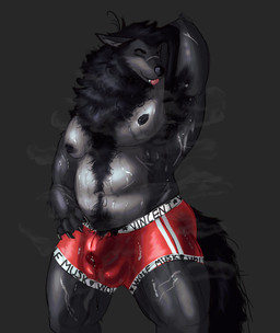 anthro areola armpit_hair balls big_balls big_penis bodily_fluids body_hair chest_hair genital_fluids genitals happy_trail male muscular muscular_anthro muscular_male musk musky_armpit musky_balls musky_penis penis precum precum_string pube_peek pubes stocky sweat sweatdrop sweaty_balls sweaty_genitalia sweaty_legs sweaty_thighs hazed01 mythology vincent_vann_valentine canid canine mammal mythological_canine mythological_creature werecanid werecanine werecreature werewolf absurd_res hi_res