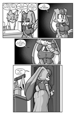 anthro big_breasts big_butt breasts butt butt_focus dialogue female female_anthro male mature_female nipple_outline propositioning text fourssss sega sonic_the_hedgehog_(series) fan_character vanilla_the_rabbit lagomorph mammal 2026 absurd_res black_and_white comic digital_drawing_(artwork) digital_media_(artwork) hi_res monochrome