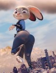 anthro building building_destruction butt butt_focus cloud destruction female floppy_ears fur giga landscape_dwarfing looking_back macro police police_badge police_officer purple_eyes sky skyscraper solo teeth underpaw splatypi worsesfm disney zootopia judy_hopps lagomorph leporid mammal rabbit 2023 3d_(artwork) absurd_res digital_media_(artwork) hi_res