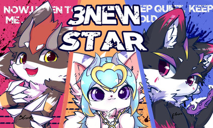 2_horns anthro big_eyes biped black_body black_fur blue_hair cute_fangs fangs fur grey_body grey_fur group hair horn kemono looking_at_viewer male pink_eyes purple_eyes slim_anthro slim_male teeth trio white_body white_fur yellow_eyes hlg7777 mythology canid canine dragon fox furred_dragon furred_scalie mammal mythological_creature mythological_scalie scalie 2019 hi_res