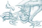 anthro chain chariot_(vehicle) female feral fin group queen royalty seaweed split_form starfish_(accessory) starfish_bra teeth tentacles shiarah asterozoan cephalopod dinosaur echinoderm fish hybrid marine merfolk mollusk prehistoric_species reptile scalie shark starfish blue_and_white hi_res monochrome sketch unfinished