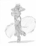 anthro armwear big_breasts biped boots breasts clothing dress elbow_gloves female fluffy fluffy_tail footwear gloves handwear high_heels huge_breasts latex legwear looking_at_viewer on_one_leg shoes simple_background solo standing tail thigh_highs tongue tongue_out wolfkidd haley_maruti mammal rodent sciurid tree_squirrel 2018 greyscale monochrome