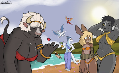 andromorph anthro beach bedroom_eyes belly beverage big_breasts big_butt bikini bikini_bottom bikini_top black_body black_fur black_hair blonde_hair blue_eyes blush breasts brown_body brown_fur butt choker clothing cloud container cup curvy_figure day female flat_chested flirting flirting_with_viewer flying fur glistening glistening_eyes grey_body grey_hair group hair heart_symbol intersex jewelry narrowed_eyes necklace nervous outside pointy_ears pose scales scar sea seductive short_hair shy sky slightly_chubby slightly_chubby_anthro slightly_chubby_female smile smiling_at_viewer standing stretching suggestive_look summer swimwear teeth_showing thick_thighs two-piece_swimsuit water white_body white_hair white_scales wide_hips yellow_eyes elmistorr dungeons_and_dragons european_mythology greek_mythology hasbro mythology wizards_of_the_coast apollyon_(elmistorr) astrea_(elmistorr) draldacis_(elmistorr) elagor_(elmistorr) kyrah_(odyssey_of_the_dragonlords) animal_humanoid bovid bovine cattle dragon dragonborn_(dnd) elemental_creature elf human humanoid lagomorph lagomorph_humanoid leporid mammal mammal_humanoid minotaur mythological_creature mythological_scalie nymph rabbit scalie absurd_res hi_res