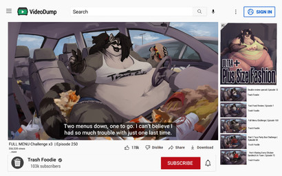advertisement anthro belly belly_folds belly_overhang belly_rolls black_body black_fur black_hair blue_bottomwear blue_clothing blue_shorts bottomwear breasts burger car clothed clothing container countershading cup deep_navel denim denim_bottomwear denim_clothing denim_shorts disposable_cup facial_markings fake_screencap fast_food fat_arms fat_rolls female fingers flabby_arms food fries fur gesture grey_body grey_fur hair hand_gesture head_markings holding_burger holding_food holding_object inside inside_car inside_vehicle looking_at_viewer love_handles markings mask_(marking) morbidly_obese morbidly_obese_anthro morbidly_obese_female navel obese obese_anthro obese_female open_mouth overweight overweight_anthro overweight_female parking_lot parody ponytail review ring_(marking) ringed_tail seat shirt shorts sitting sitting_in_car solo steering_wheel striped_body striped_fur striped_markings striped_tail stripes stuffing tail tail_markings tank_top text thick_thighs tied_hair tight_clothing topwear v_sign vehicle website weight_gain white_body white_clothing white_countershading white_shirt white_tank_top white_topwear silverfang725 youtube mammal procyonid raccoon 2022 clip_studio_paint_(artwork) digital_media_(artwork) english_text hi_res shaded subtitled