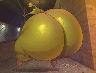 ambiguous_gender big_butt bottom_heavy brown_body bubble_butt butt butt_focus chain-link_fence confusion fence freckled_butt freckles huge_butt hyper hyper_butt looking_at_viewer looking_back multi_eye not_furry question_mark red_eyes small_waist solo standing teeth thick_thighs wide_hips schplingnops half-life half-life_2 valve valve_corporation alien vortigaunt 2025 hi_res signature