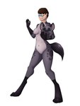 anthro biped black_markings black_nose black_pawpads black_tail blue_eyes breast_expansion breast_growth breasts brown_hair claws clothed clothing costume countershade_fur countershade_torso countershading digitigrade expansion eyewear featureless_breasts featureless_crotch female fingers fur fursuit gender_transformation glasses gloves_(marking) grey_body grey_fur grey_markings growth hair human_to_anthro leg_markings looking_at_hand looking_at_own_hand looking_at_self markings mtf_transformation multicolored_body multicolored_fur navel nude pawpads shirt simple_background smile socks_(marking) solo species_transformation spots standing suit_transformation t-shirt tail topwear transformation white_background white_body white_countershading tomek1000 human hyena mammal 2018 3:4 colored hi_res