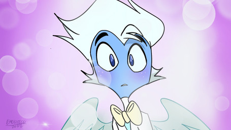 back_wings blue_body blue_eyes blue_feathers blue_hair blush bow_tie clothing feathered_wings feathers freckled_face freckles hair jacket looking_at_viewer male simple_background solo topwear wings emositecc hellaverse helluva_boss moxxie_(helluva_boss) angel angel_humanoid humanoid 16:9 colored hi_res widescreen