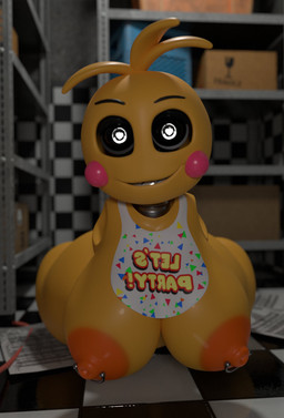 4_missing_limbs amputee anthro areola beakless bib black_sclera blush blush_stickers breasts checkered checkered_floor disability female heart_eyes heart_symbol looking_at_viewer machine nipple_piercing nipples orange_areola orange_nipples piercing sharp_teeth solo teeth yellow_body feversfm jams3d_(modeler) mipsmiyu_(modeler) five_nights_at_freddy's five_nights_at_freddy's_2 scottgames lovetaste_chica runaboo_chica toy_chica_(fnaf) animatronic avian bird chicken galliform phasianid robot 2022 3d_(artwork) absurd_res digital_media_(artwork) hi_res