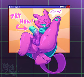 anthro anus balls big_butt blush bodily_fluids butt clothed clothing erection floating genitals humanoid_genitalia looking_at_viewer lying male on_back open_mouth penis presenting presenting_hindquarters rear_view smile solo spiral spiral_eyes spread_legs spreading sweat tail text thick_thighs minty_kane deltarune undertale_(series) darkner virovirokun 2026 digital_drawing_(artwork) digital_media_(artwork) hi_res