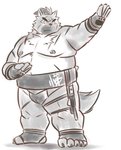 2021 anthro belly canid canine canis domestic_dog hi_res hoch_und_geh humanoid_hands kemono lifewonders male mammal moobs nipples overweight overweight_anthro overweight_male scar simple_background solo sumo tokyo_afterschool_summoners yasuyori_(tas)