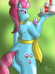 anthro apron biped blue_body blue_fur cake clothing cutie_mark dessert female food fur hair hooves long_hair multicolored_hair pink_eyes rear_view solo standing two_tone_hair collinscorpio friendship_is_magic hasbro my_little_pony mrs._cake_(mlp) earth_pony equid equine horse mammal pony 3:4 hi_res