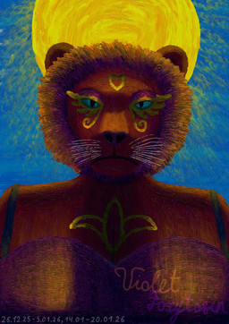 anthro blue_eyes bra clothing female golden_markings heart_symbol mane purple_mane red_body simple_background sky solo sun text underwear whiskers violet_foxytosin queen_vivienne_(violet_foxytosin) felid lion mammal pantherine 2026 dated digital_media_(artwork) english_text hi_res krita_(artwork) portrait signature trans_(lore) trans_woman_(lore)