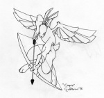 anthro arrow_(weapon) bow_(weapon) cupid's_arrow feathered_wings feathers holding_object holding_weapon male ranged_weapon solo weapon wings chris_goodwin cupid angel lagomorph mammal skvader 1998 low_res monochrome