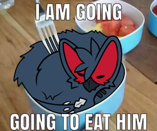 beak blue_body blue_fur bowl container cutlery eyes_closed feral food fork fruit fur hair imminent_vore kitchen_utensils membrane_(anatomy) membranous_wings plant real red_body red_fur red_wings solo tail text tongue tools wings ruionrollers capcom monster_hunter real_world rui_shirocuga flying_wyvern monster nargacuga 6:5 digital_drawing_(artwork) digital_media_(artwork) draw_over meme mixed_media