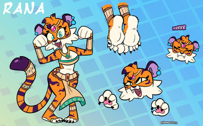 5_toes anklet anthro barefoot bottomwear bracelet clothed clothing countershade_feet countershading digit_ring feet female jewelry loincloth magic_user necklace pawpads paws plantigrade ring shaman smile soles solo toe_ring toes tribal tribal_spellcaster two_piece yourhardnerdcollector rana_(ghostofcastro) felid mammal pantherine tiger hi_res model_sheet