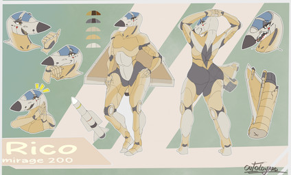 aircraft airplane anthro back_wings brown_eyes butt cockpit color_swatch dassault_mirage2000 featureless_crotch fin front_view jet jet_engine machine male metallic_body mirage_2000 missile not_furry nude nude_anthro nude_male open_mouth rear_view simple_background solo standing tail tail_fin text vehicle wings yellow_body outoldyard dassault aeromorph living_aircraft living_machine living_vehicle digital_media_(artwork) hi_res model_sheet