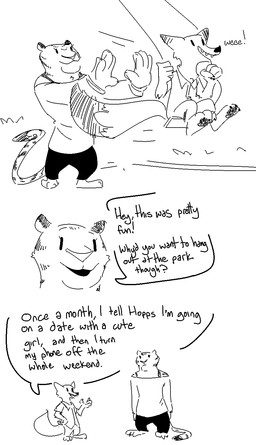 1-bit ambiguous_gender anthro clothed clothing dialogue duo female standing swinging teeth text vertical_bar_eyes nobby_(artist) disney zootopia nick_wilde canid canine felid fox mammal pantherine red_fox tiger true_fox aliasing binary_drawing black_and_white digital_drawing_(artwork) digital_media_(artwork) english_text hi_res monochrome sketch