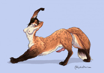 animal_genitalia animal_penis anus blue_background breasts brown_body brown_fur canine_genitalia canine_penis erection eyes_closed fur genitals herm herm_taur intersex intersex_taur knot knotted_penis markings nipples nude nude_herm nude_taur open_mouth orange_body orange_fur paws penis side_view simple_background solo spots spotted_body spotted_fur stretching tail tan_body tan_fur vulva yawn lykostherium canid canid_taur canine canine_taur fox fox_taur mammal mammal_taur taur