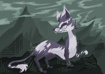 ambiguous_gender cloud detailed_background feral fur mountain purple_body purple_fur purple_tail sharp_teeth sky solo tail teeth naircat mammal mustelid musteline 2017 black_and_blue digital_drawing_(artwork) digital_media_(artwork) microsoft_paint_(artwork) monochrome