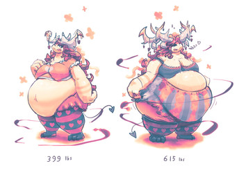 3_toes 4_fingers absolute_territory accessory anthro antlers belly big_belly big_tail biped breasts cleavage clothed clothing deep_navel feet female female_anthro fingers furgonomics hair heart_accessory heart_pattern heart_reaction horn horn_accessory huge_belly huge_thighs imperial_unit lace legwear long_hair messy_hair midriff morbidly_obese morbidly_obese_anthro morbidly_obese_female navel obese obese_anthro obese_female orange_clothing orange_topwear overweight overweight_anthro overweight_female pattern_clothing pattern_legwear pattern_stockings red_hair simple_background solo spade_tail stated_weight stockings striped_arms striped_clothing striped_legwear striped_stockings stripes tail thick_thighs thin_tail toes topwear weight_gain white_background white_horn miluinaoxie mythology dragon mythological_creature mythological_scalie scalie colored digital_media_(artwork) digital_painting_(artwork) english_description hi_res painting_(artwork) shaded