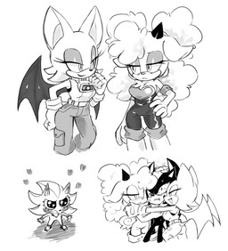 alternate_costume anthro bell bell_collar blush bodily_fluids breasts cleavage clothed clothing clothing_swap collar female group horn male male/female sweat trio wings benshir125 idw_publishing sega sonic_the_hedgehog_(comics) sonic_the_hedgehog_(idw) sonic_the_hedgehog_(series) lanolin_the_sheep_(sonic) rouge_the_bat shadow_the_hedgehog bat bovid caprine eulipotyphlan hedgehog mammal sheep absurd_res hi_res monochrome