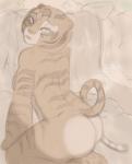 anthro breasts butt female fur hot_spring lips pose solo spring stripes water deathlyfurry dreamworks kung_fu_panda master_tigress felid mammal pantherine tiger 2018 absurd_res hi_res sketch